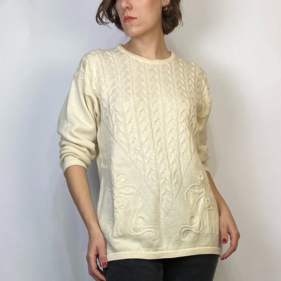 Vintage 1980s SOPHISTICATED CABLE Knit WOOL Sweater! Medium, Made in Italy - Picture 8 of 9